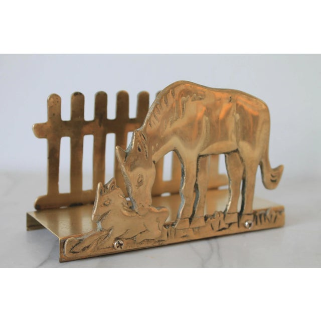 Vintage Brass Horse & Colt Napkin or Letter Holder For Sale - Image 4 of 7
