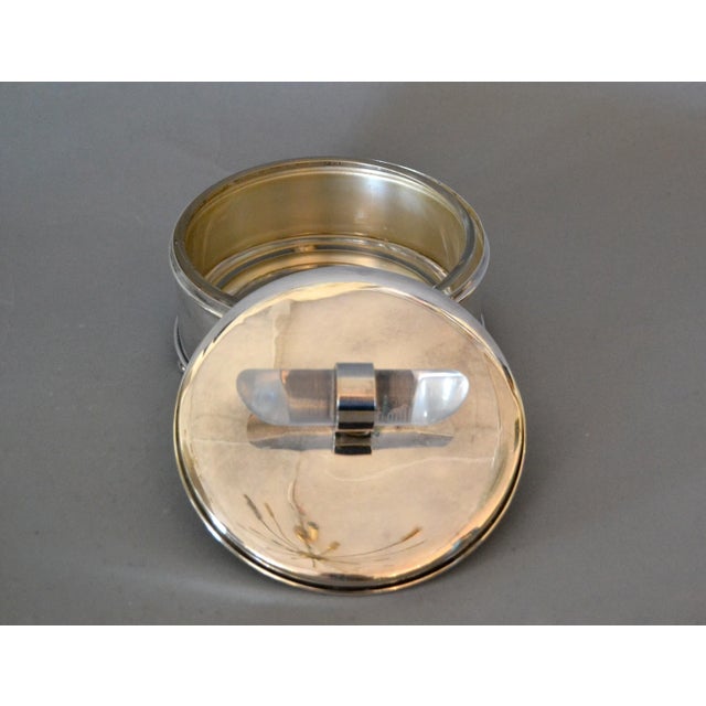 Apollo Woodwoking and Metal Corp Mid-Century Modern Silver Plate & Lucite Perfume Bottle & Powder Box 2 Pc. Vanity Set For Sale - Image 4 of 13