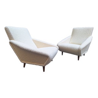 Distex Model Armchairs in White Boucle by Gio Ponti for Manifattura Artigianale Italiana, 1990s, Set of 2 For Sale