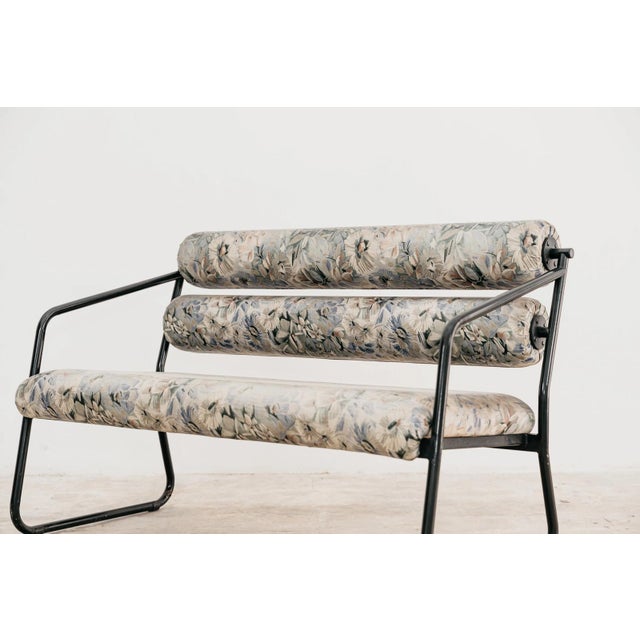 Postmodern Postmodern Black Metal Sofa with Floral Fabric, 1980s For Sale - Image 3 of 9