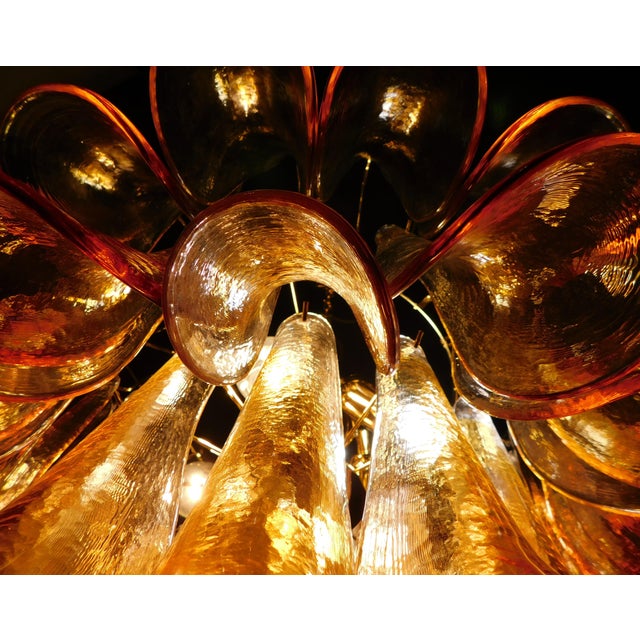 Vintage Murano Chandelier with Handmade Amber Petal-Shaped Glass, 1970s For Sale - Image 10 of 11