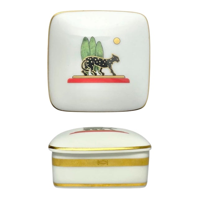 1980s Cartier “La Maison De Louis Cartier” Porcelain Square Trinket Box & Lid For Sale