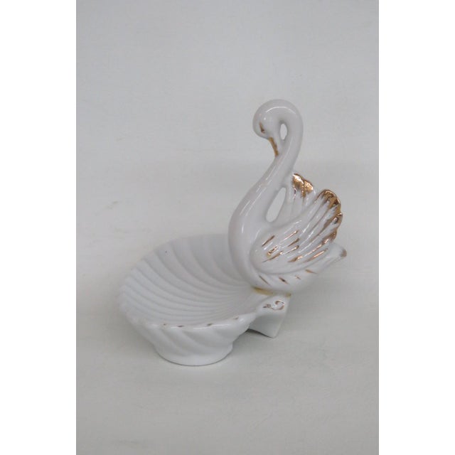 Porcelain Swan Figurine With Gold Trim Shell Trinket Dish Made in Japan 4857b For Sale - Image 4 of 14