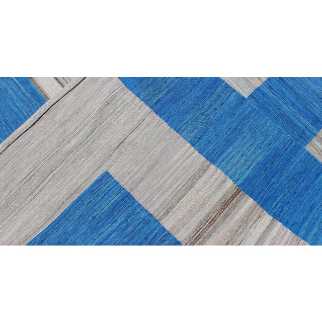 Modern Kilim Rug by Keivan Woven Arts, Cobalt Blue & Gray, 8'3" X 11" For Sale - Image 11 of 12