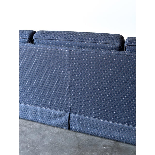 1960s Vintage Mid-Century Navy Jacquard Skirted Tuxedo Sofa For Sale - Image 15 of 18
