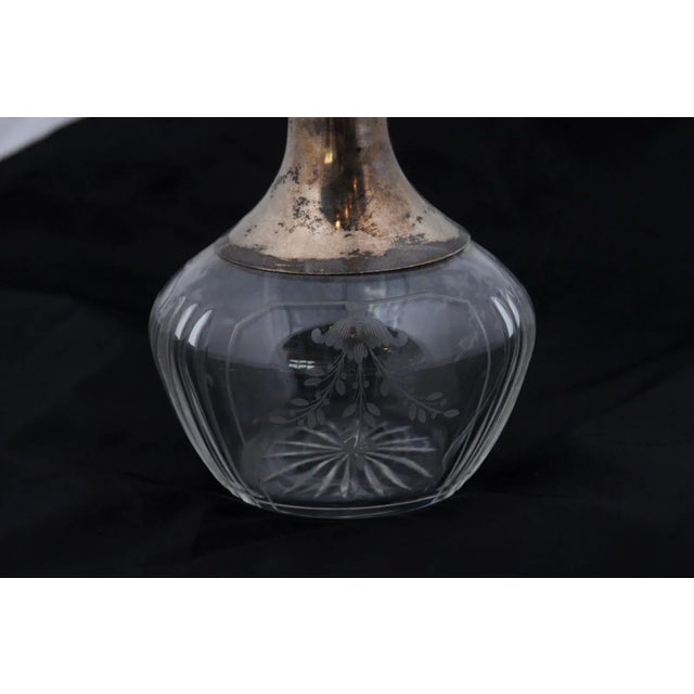 Danish Crystal and Silver Decanter with Stopper and Foliage Engraved Body For Sale - Image 9 of 13