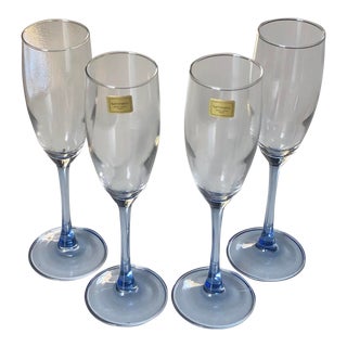 French Cristal d'Arques "Azur" Champagne Flutes - Mid 20th Century Set of 4 For Sale