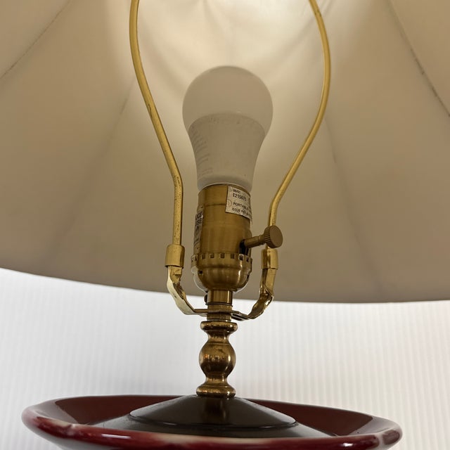 Ceramic Oxblood Table Lamp With Bell Shade, Asian Influenced For Sale - Image 7 of 11