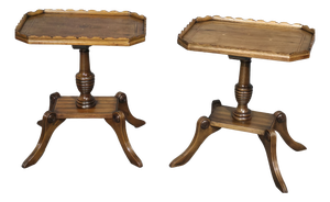 English Walnut Inlaid Wine Tables, 1920, Set of 2