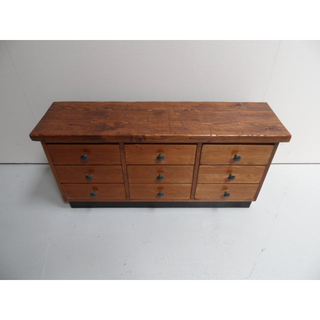 1950s Vintage Pine Filing Cabinet with Nine Drawers, 1950s For Sale - Image 5 of 10