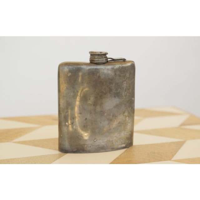 Silver Antique Silver Plated Curved Whiskey Pocket Flask With Patina, Meriden Brittania Co, #1314 For Sale - Image 8 of 14