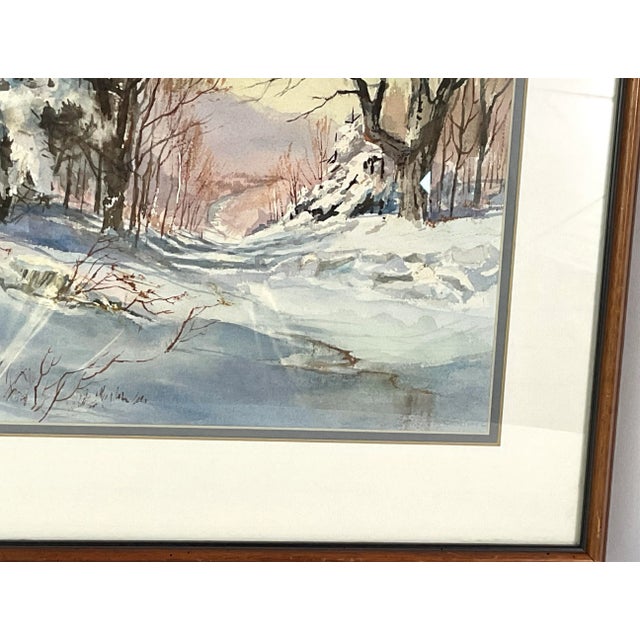 Realism Edwin J Mets-(1926-2003)-Watercolor -Central New York Winter Scene For Sale - Image 3 of 7