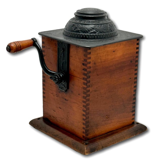 Unusual Antique American Cast Iron & Wood Hand Crank Coffee Grinder - Circa Late 19th Century For Sale - Image 9 of 18