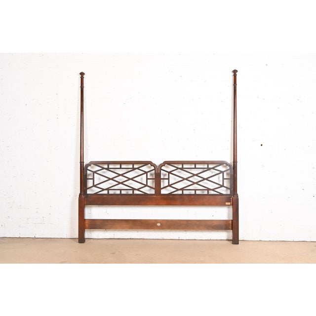 Wood Baker Furniture Chinese Chippendale Carved Cherry Wood King Size Poster Headboard For Sale - Image 7 of 9
