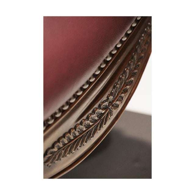 Wood Tufted Red Leather Swivel Office Chair For Sale - Image 7 of 10