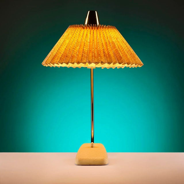 1950s Mid-Century Table Lamp in Brass with Pleated Shade & Shrink Varnish Base from Cosack For Sale - Image 5 of 12