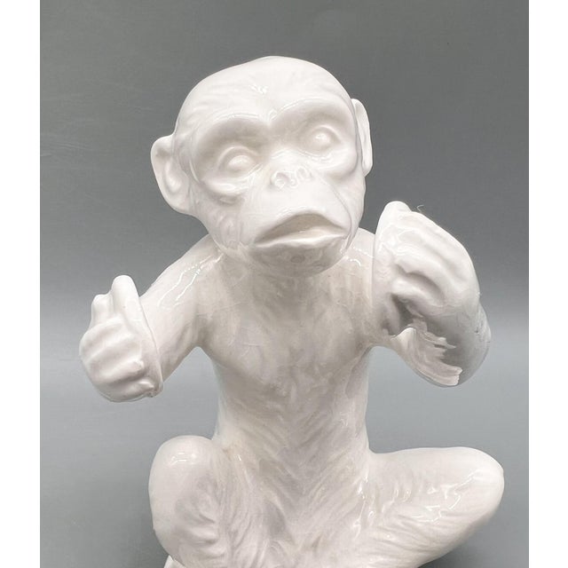 Fitz and Floyd Vintage Fitz and Floyd White Ceramic Monkey Musician Figurines, Set of 3 — Hollywood Regency / Whimsical For Sale - Image 4 of 15