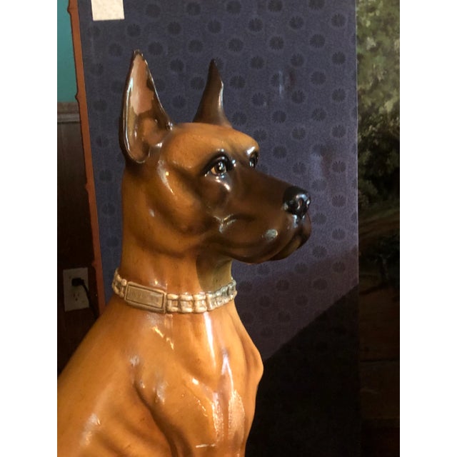Beautiful Great Dane Dog Hydrastone Sculpture by Malwar Industries, Inc. Tan and Browni, life size, in a setting position....