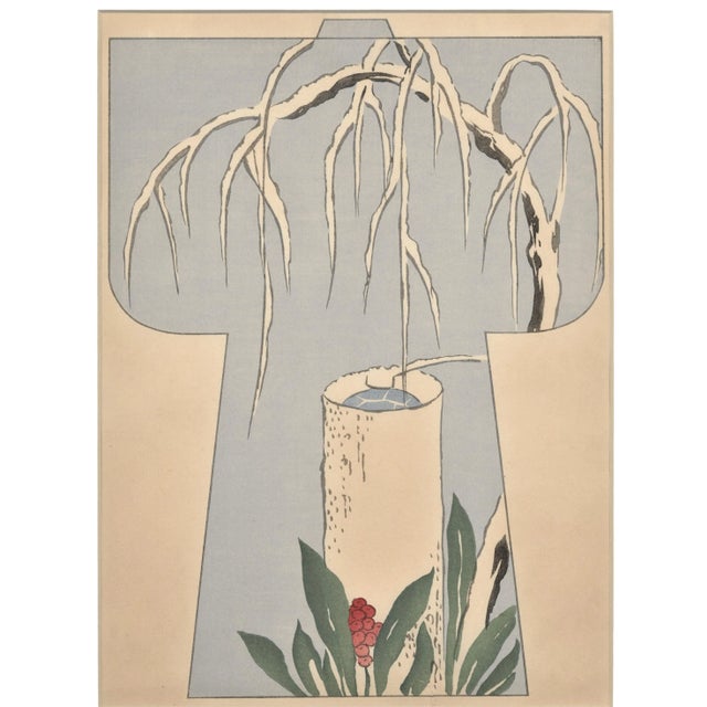 Matted 1927 Asian Japanese Kimono Fashion Design Woodblock For Sale