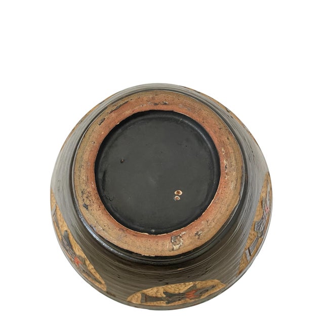 Vintage Okinawa Tsuboya Yaki Pottery Vase Etched Birds and Fish. 10” For Sale In San Francisco - Image 6 of 7