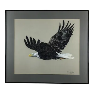 1990 Framed Bald Eagle Charcoal Original Work of Art