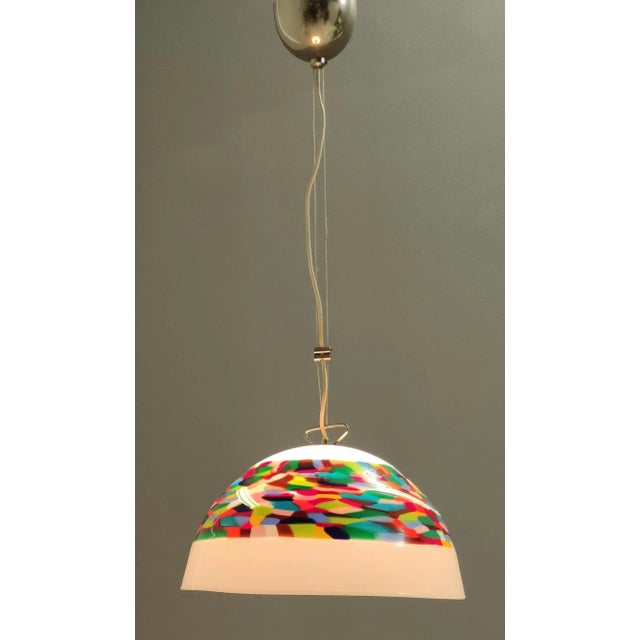 Postmodern Postmodern White and Colored Blown Glass and Chrome-Plated Metal Pendant Light from La Murrina, 1980s For Sale - Image 3 of 11