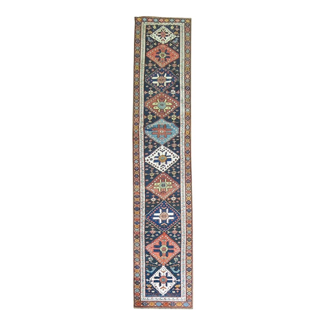 1920s Colorful Persian Kurd Tribal Geometric Runner For Sale