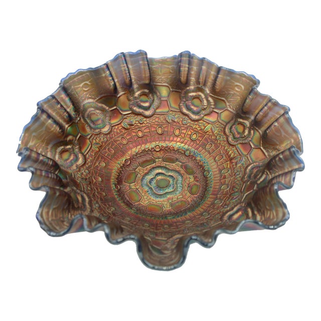 Antique Carnival Glass Amethyst Ruffled Bowl For Sale