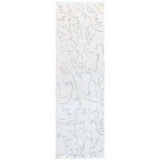 Abstract Modern Runner Line Motifs In Off White Silk Blend "whisper Lines" For Sale
