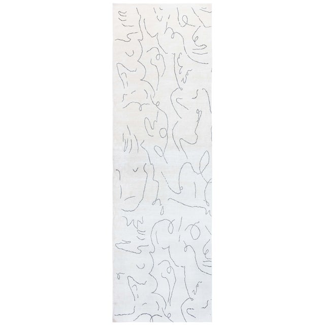 Abstract Modern Runner Line Motifs In Off White Silk Blend "whisper Lines" For Sale