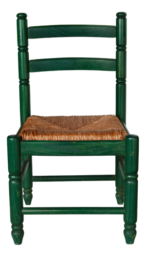 Vintage Children's Chair in Green Wood with Woven Straw Seat, 1990s