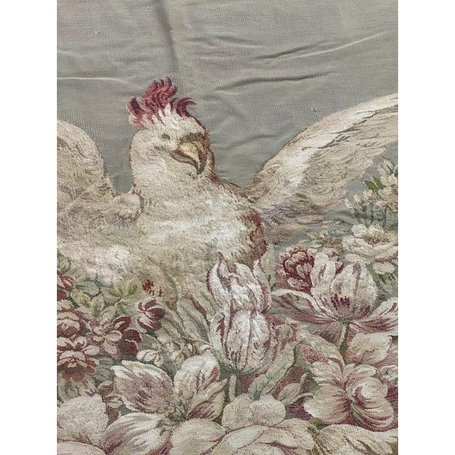 Antique French Tapestry with Rooster and Flowers from Aubusson, 1900 For Sale - Image 11 of 18