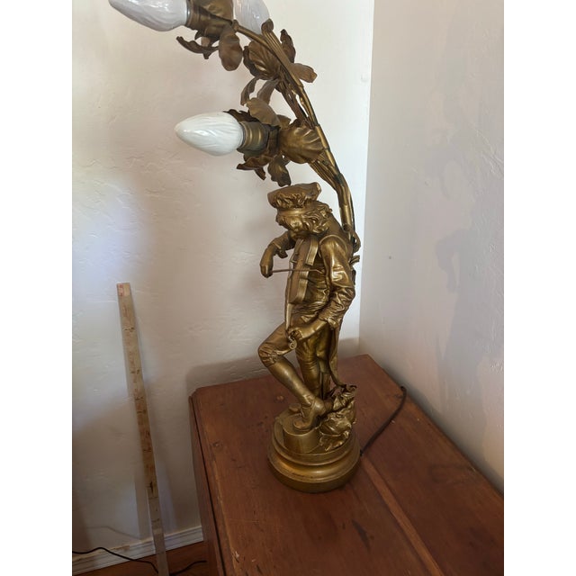 Art Nouveau Early 20th Century Adrien Etienne Gaudez Lulli Enfant Figural Newel Post Lamp For Sale - Image 3 of 10