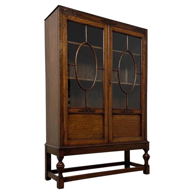 2000 - 2009 Antique English Oak Glazed Display Cabinet, 1900s For Sale - Image 5 of 12