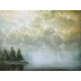 Polarity by Brian Sostrom | Acrylic on panel Landscape with trees and cloudy sky over water For Sale