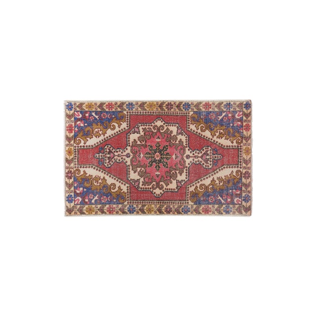 1960s Vintage Hand Knotted Red Turkish Area Rug 4'8'' X 7'1'' For Sale - Image 4 of 13