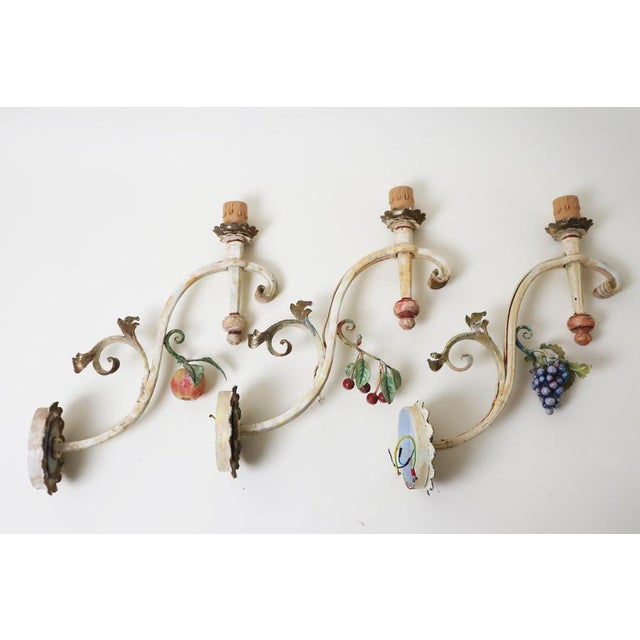 Gold Large Hand-Forged Country House Wall Lamps with Apple, Chery and Grapes, 1970s, Set of 3 For Sale - Image 8 of 16