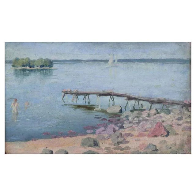Garibaldi Lindberg, Lakeside Scene, Oil on Canvas For Sale - Image 10 of 10