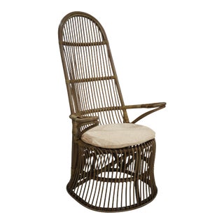 French High Back Chair, Beige, Rattan For Sale