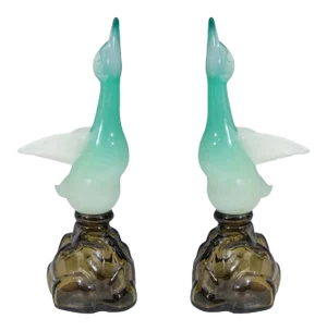 1940s Seguso Ducks in Flight Murano Glass Bottles - a Pair