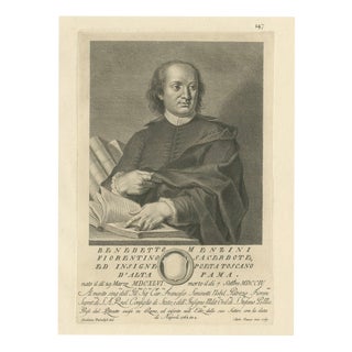Benedetto Menzini, Florentine Poet & Priest Portrait, 1769, Etching For Sale