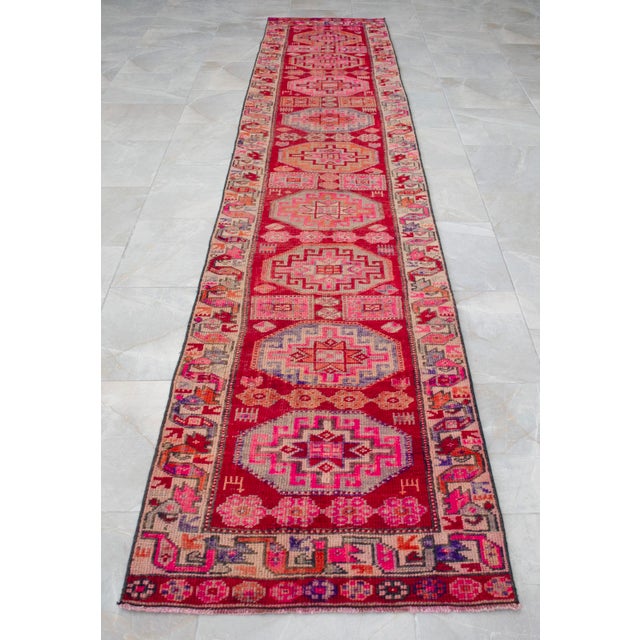 Textile 1960s Vintage Hand-Knotted Colorful Runner Rug 2x13 Ft Approx For Sale - Image 7 of 16