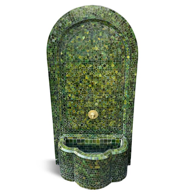 Emerald Green Arched Mosaic Vintage Wall Fountain For Sale - Image 4 of 8