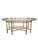 An elegant vintage Hollywood Regency tray table featuring a beautifully scalloped glass top framed in brass with faux...