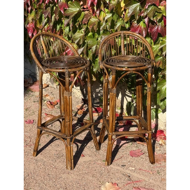 Vintage Rattan Bar Stools, 1960s, Set of 2 For Sale - Image 9 of 9