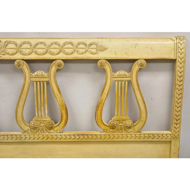 Beige Vintage Italian Neoclassical Carved Lyre Harp Wooden King Size Bed Headboard For Sale - Image 8 of 10