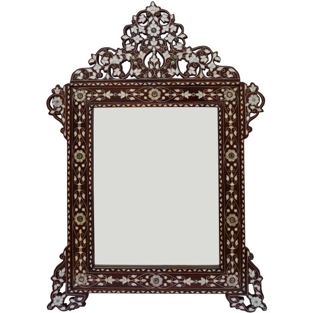 Vintage Syrian Floral-Patterned Colorful Mother-Of-Pearl Mirror For Sale - Image 10 of 10