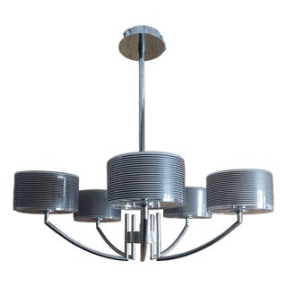 Modern Mid-Century Style Italian Glass and Chrome Chandelier, 2000s For Sale