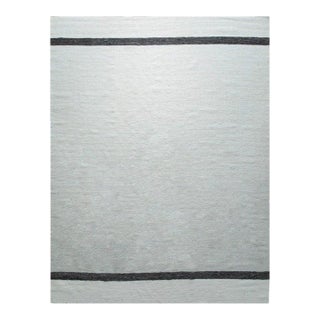 10x14 Ivory Handwoven Wool Understated Bands Geometric Modern Carpet Rug For Sale