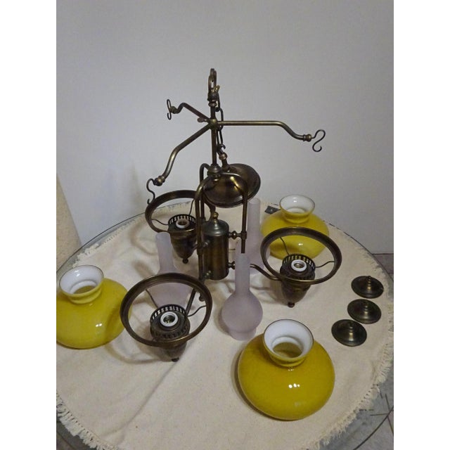 Large Vintage Three-Light Chandelier in Brass, Iron, and Glass, 1970s For Sale - Image 14 of 16